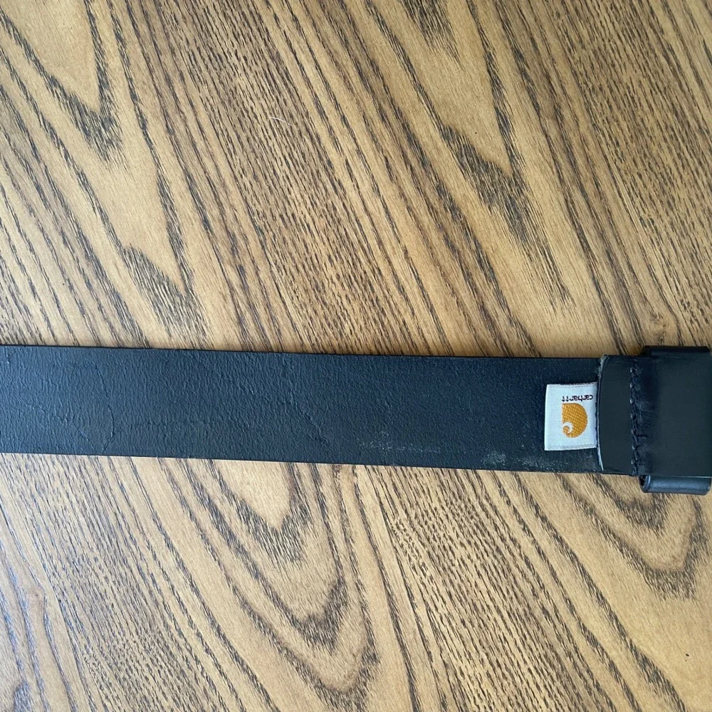 Carhartt Mens Black Leather Belt Silver Tone‎ Buckle Size 34 Workwear